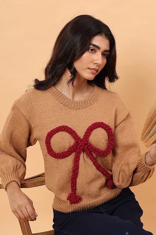 Ajoobaa "Big Bow" Merino Pullover - Beige