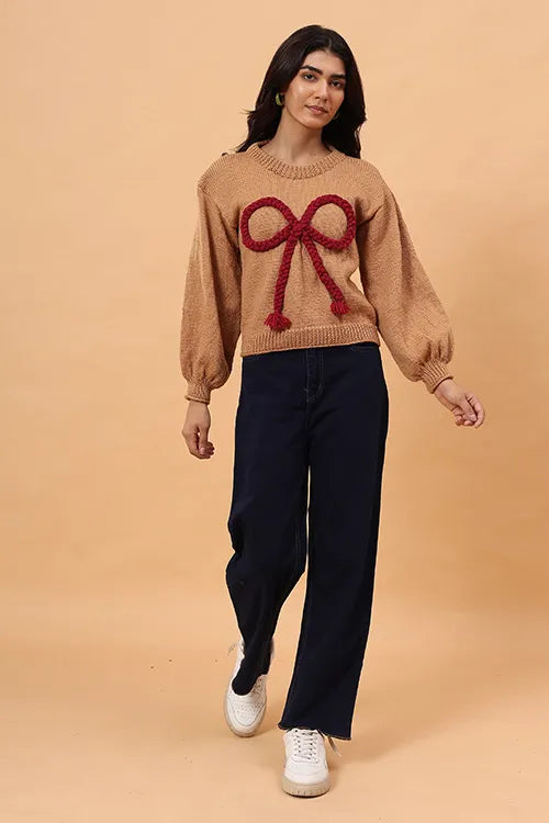 Ajoobaa "Big Bow" Merino Pullover - Beige