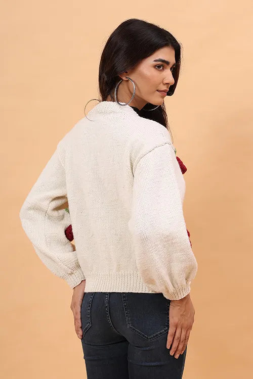 Ajoobaa "Cherry" Handknitted Merino Sweater - Offwhite