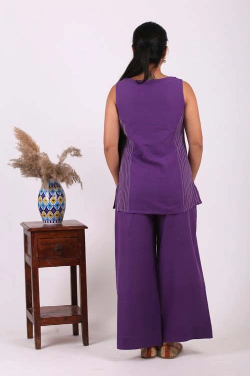 Urmul Desert Crafts-"PURPLE PANORAMA" Handloom Ruffle Top