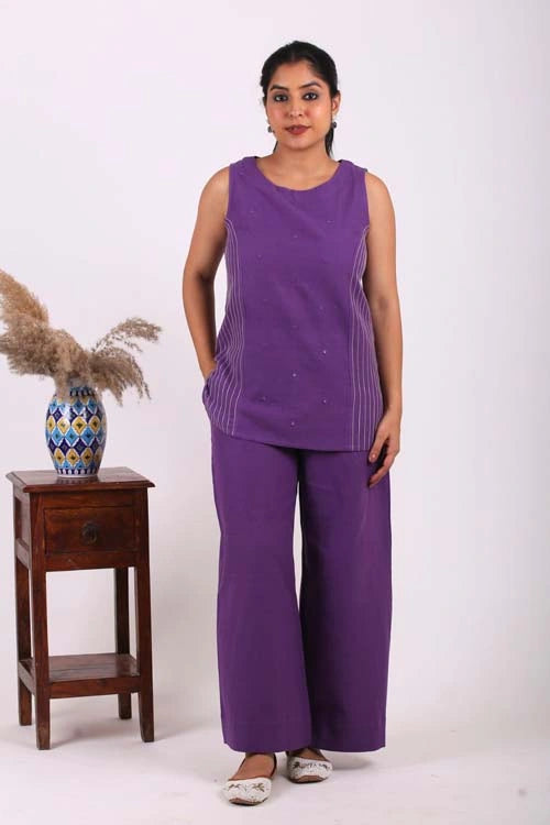 Urmul Desert Crafts-"PURPLE PANORAMA" Handloom Ruffle Top