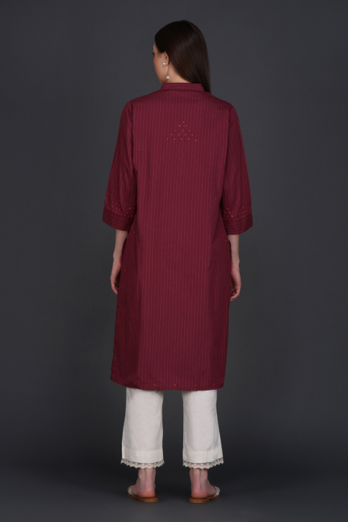 Phae Fiza Kurta With Cream Stripe In Cotton