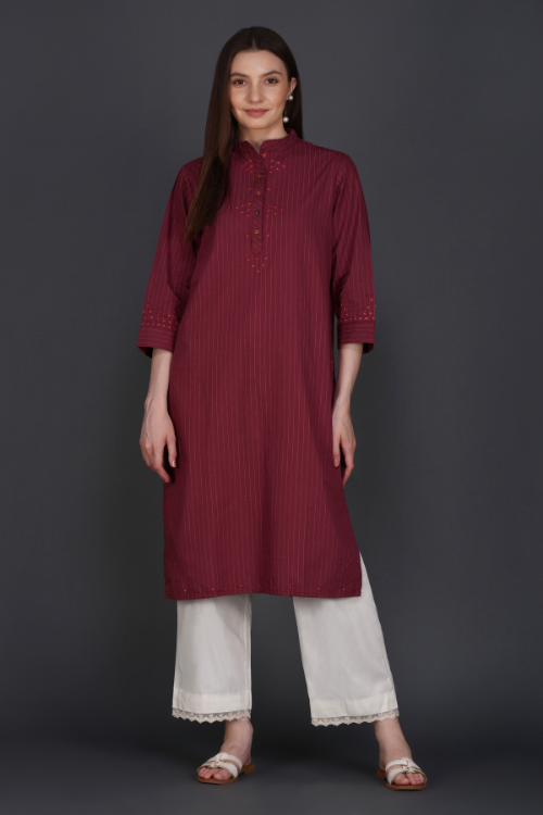 Phae Fiza Kurta With Cream Stripe In Cotton