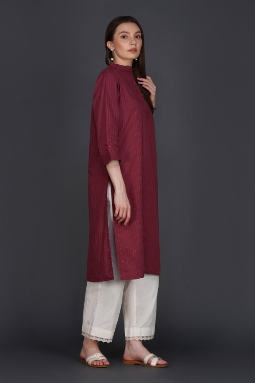 Phae Fiza Kurta With Cream Stripe In Cotton