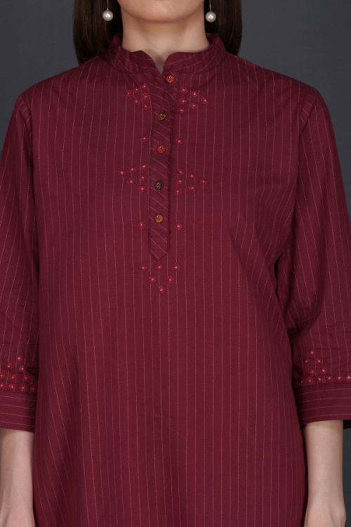 Phae Fiza Kurta With Cream Stripe In Cotton