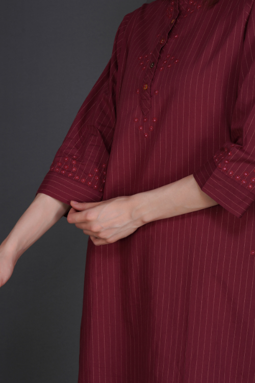 Phae Fiza Kurta With Cream Stripe In Cotton