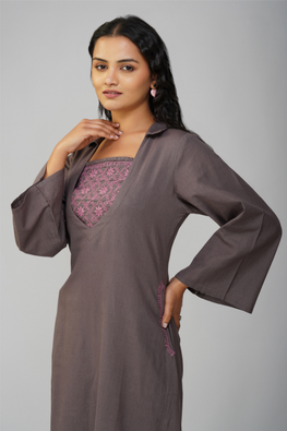 Phae Aaliya Dress In Cotton Linen Hand Chikankari