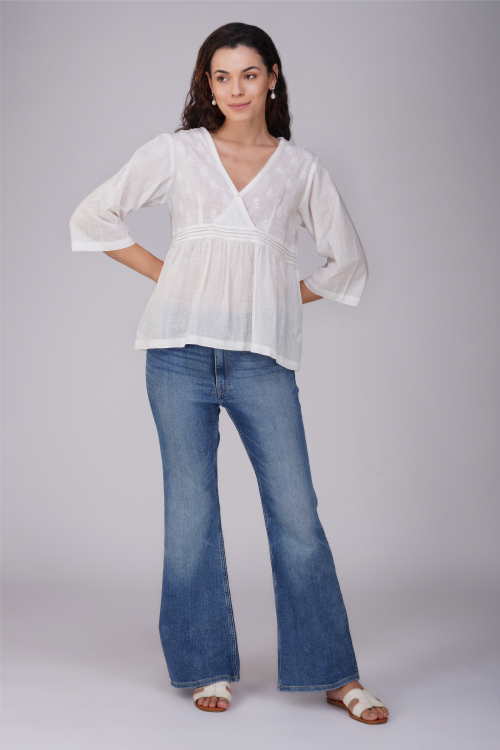 Phae Zaira Top In Cotton Fabric Hand Chikankari