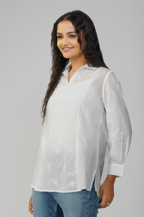 Phae Aahana White Shirt In Mulmul With Sequin