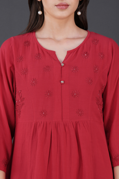 Phae Raisa Cotton Crinkle Candy Red Dress