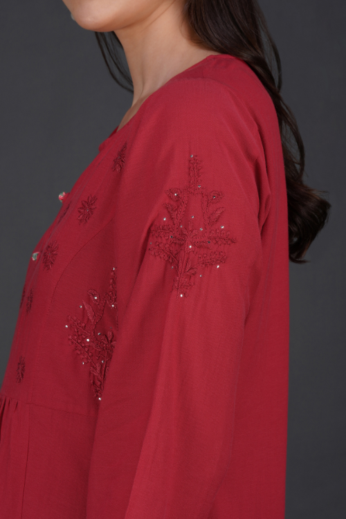 Phae Raisa Cotton Crinkle Candy Red Dress