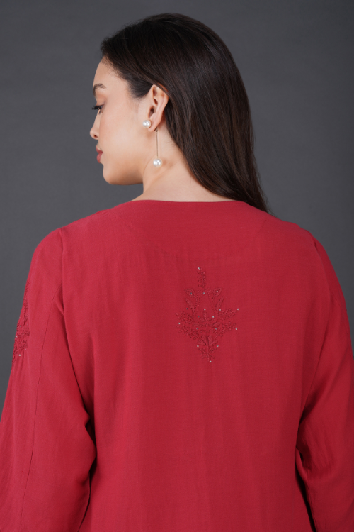 Phae Raisa Cotton Crinkle Candy Red Dress
