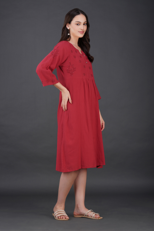 Phae Raisa Cotton Crinkle Candy Red Dress