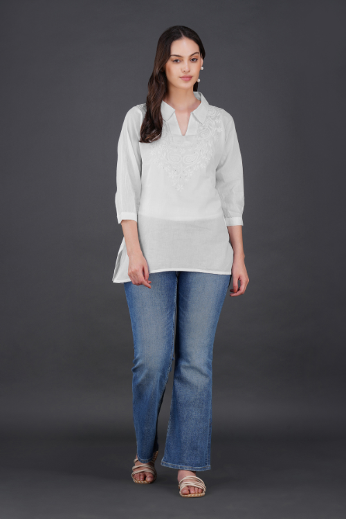 Phae Tema White Top Kashmir Gala