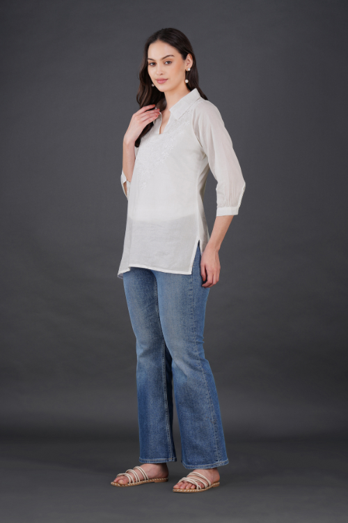 Phae Tema White Top Kashmir Gala