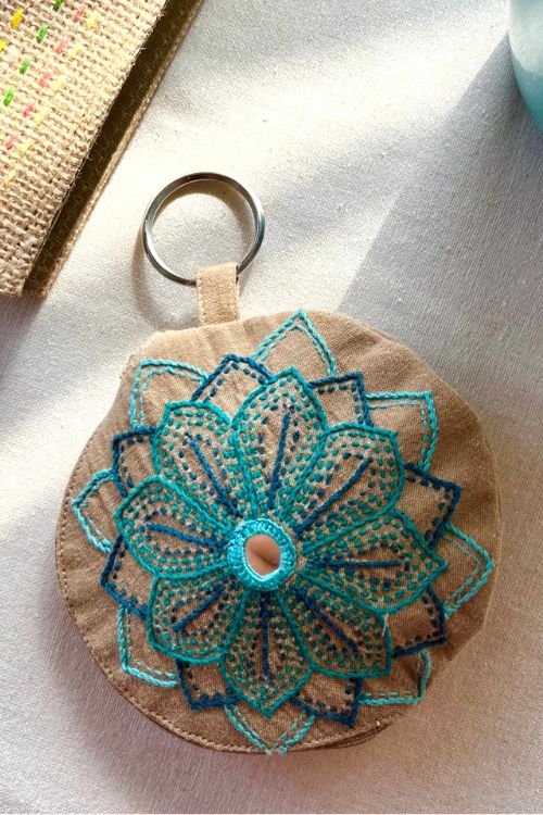 Okhai "Stellar" Hand-Embroidered Mirrorwork Pure Cotton Pouch