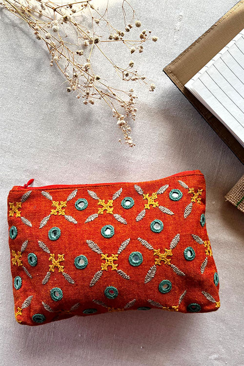 Okhai "Robin" Hand-Embroidered Mirrorwork Pure Cotton Pouch