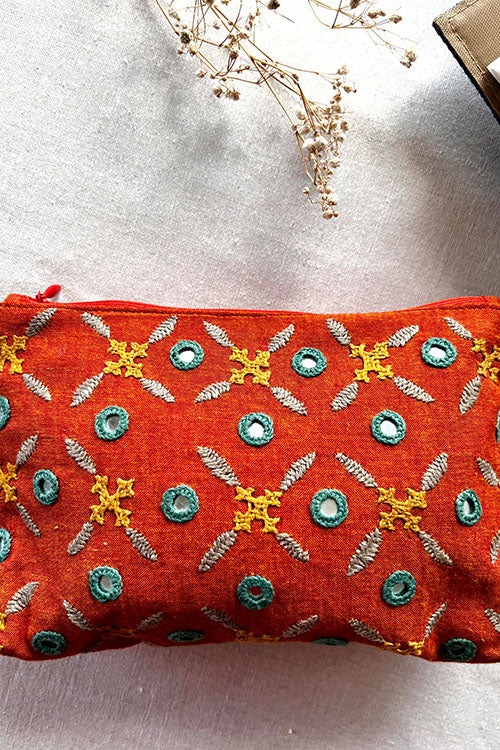 Okhai "Robin" Hand-Embroidered Mirrorwork Pure Cotton Pouch