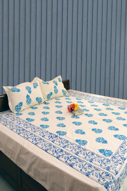 Rustic Route Hand Block Printed Pure Cotton Bedspread Firozi & Royal Blue