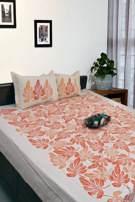 Rustic Route Handcrafted Pure Cotton Bedspread Orange & Peach