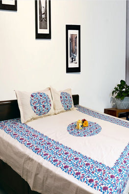 Textile Tales: Rustic Route'S Artisanal Block Print Bedspread Blue, Firozi & Pink