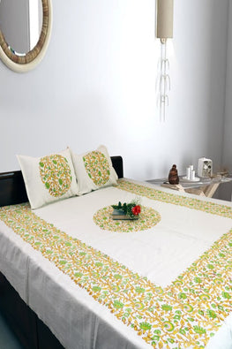 Textile Tales: Rustic Route'S Artisanal Block Print Bedspread Lemon Yellow & Lemon Green
