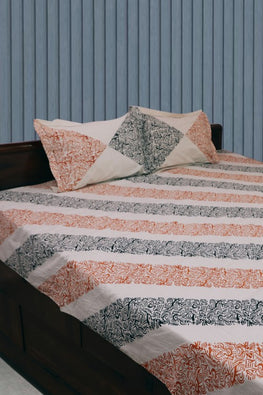 Pure Cotton Bedspread From Rustic Route'S Hand Block Collection Black & Rust