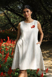 Arka Cotton Offwhite Striped Dress