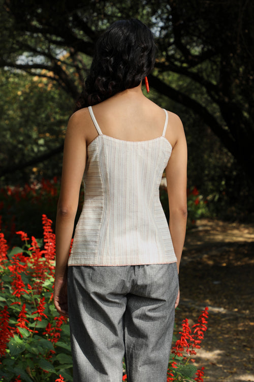 Rangsutra Arka Cotton Offwhite Strappy Striped Top