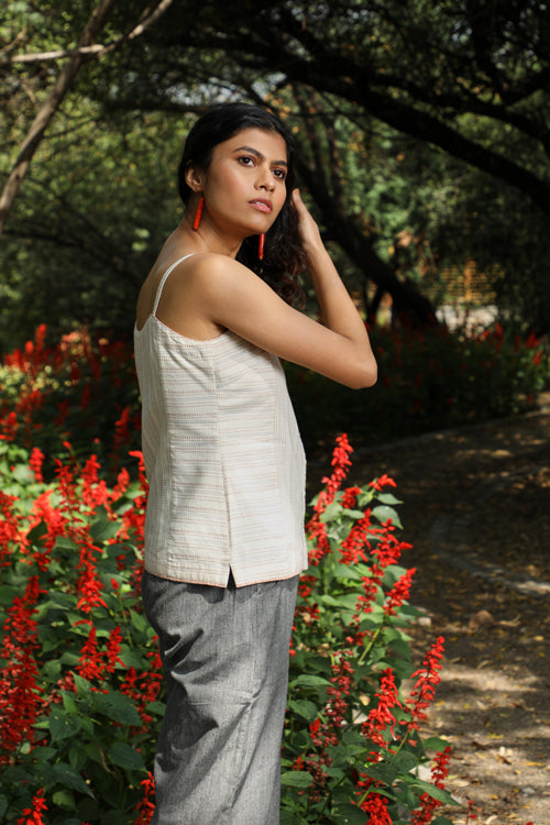 Rangsutra Arka Cotton Offwhite Strappy Striped Top
