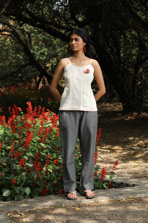 Rangsutra Arka Cotton Offwhite Strappy Striped Top
