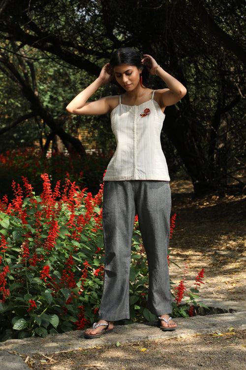 Rangsutra Arka Cotton Offwhite Strappy Striped Top