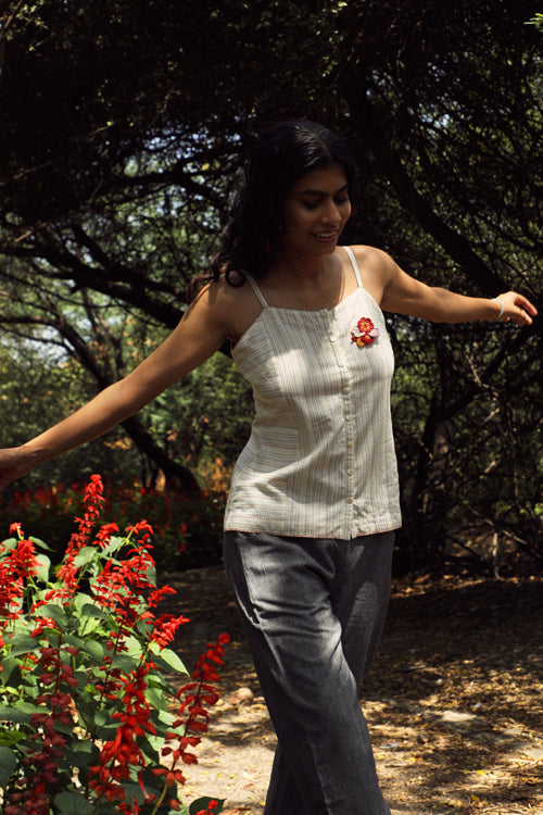 Rangsutra Arka Cotton Offwhite Strappy Striped Top