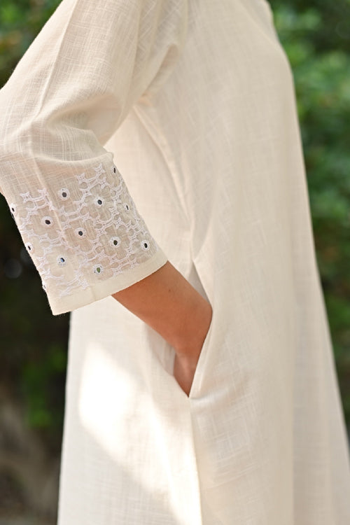 Rangsutra Jasmine Sindhi Hand Embroidered Cotton A-Line Kurta