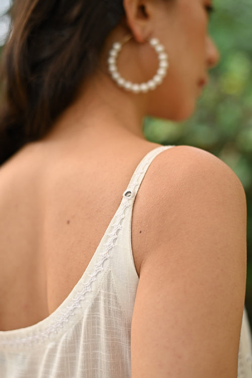 Rangsutra Jasmine Sindhi Hand Embroidered Cotton Strappy Dress