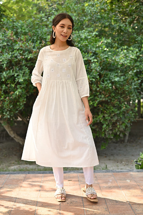 Rangsutra Jasmine Sindhi Hand Embroidered Cotton A-Line Dress