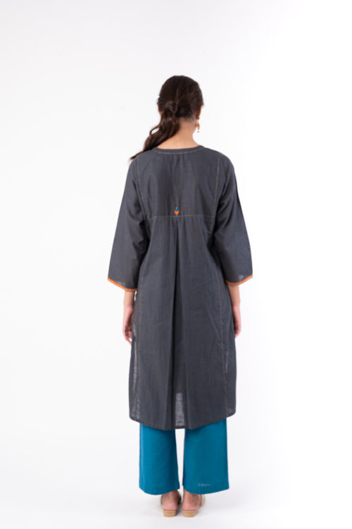 Rangsutra Naman Charcoal Soof Hand Embroidered Straight Kurta
