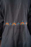 Naman Charcoal V-Neck Soof Hand Embroidered Kurta