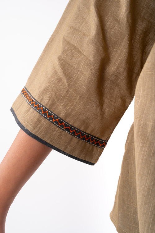 Rangsutra Naman Beige Mandarin Collar Soof Hand Embroidered Top