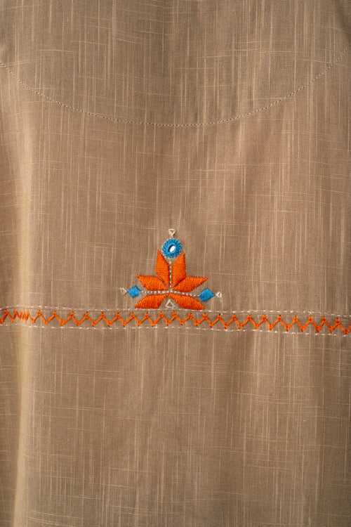 Rangsutra Naman Beige Mandarin Collar Soof Hand Embroidered Top