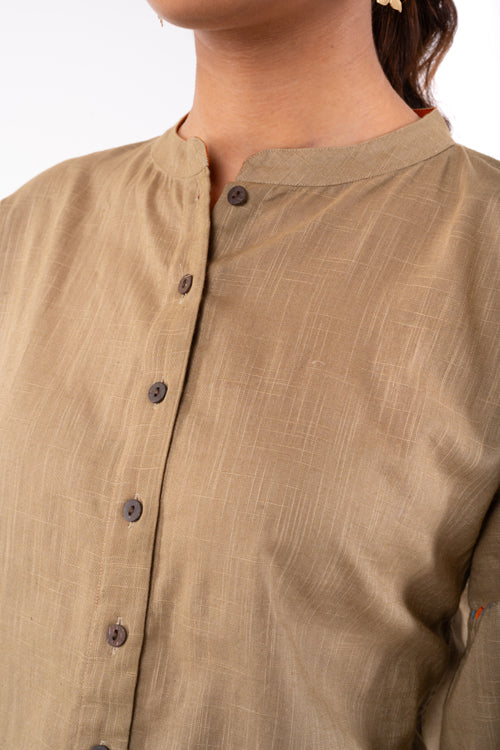 Rangsutra Naman Beige Mandarin Collar Soof Hand Embroidered Top
