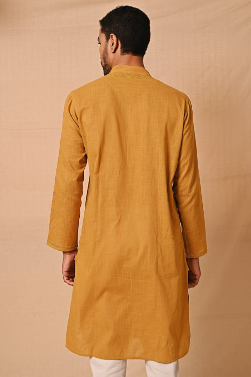 Rangsutra Ronav Mustard Chikankari Embroidered Long Kurta