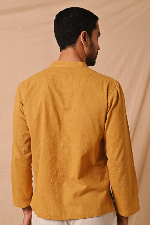 Rangsutra Ronav Mustard Chikankari Allover Embroidered Short Kurta