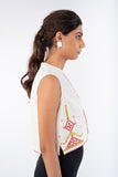 Shifrah Soof Embroidered Off-White Sleeveless Blouse