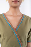 Shifrah Soof Embroidered Olive Half Sleeve Blouse