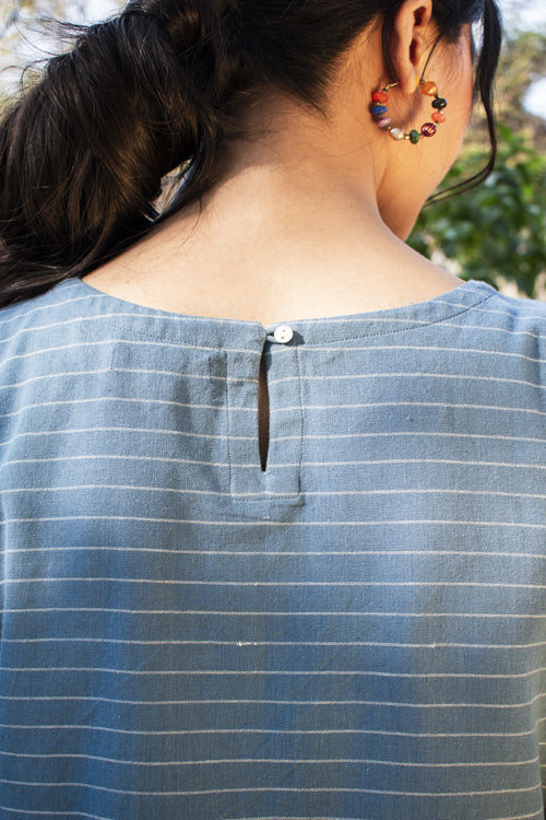 Rangsutra Akriti Blue Handwoven Extra-Weft Round Neck Kurta