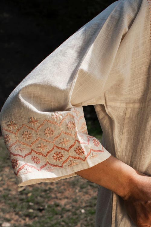 Rangsutra Avani Chikankari Off White Pure Cotton 3Q Sleeve Straight Kurta