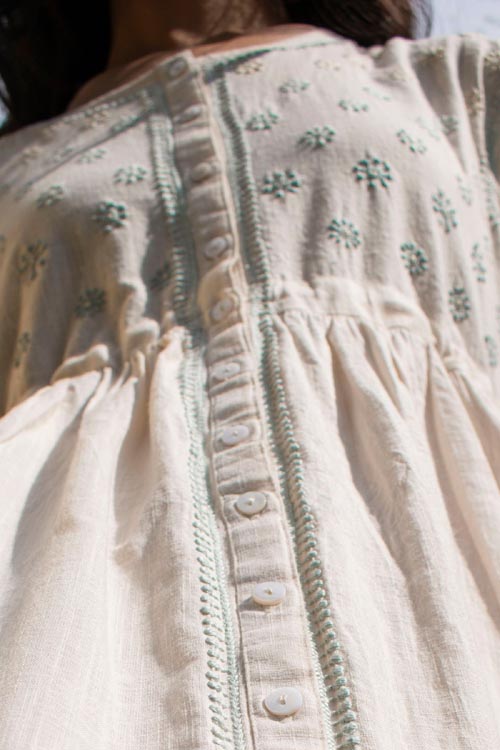 Rangsutra Avani Chikankari Off White Pure Cotton Sleeveless Dress