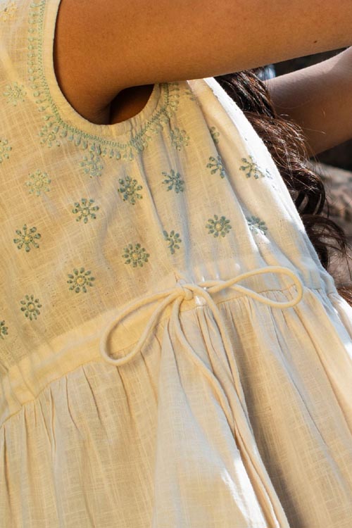 Rangsutra Avani Chikankari Off White Pure Cotton Sleeveless Dress