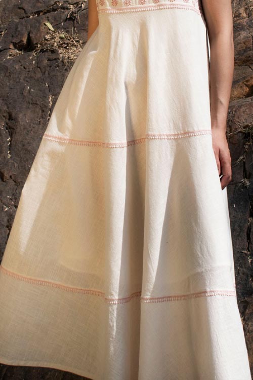 Rangsutra Avani Chikankari Off White Pure Cotton Strappy Dress